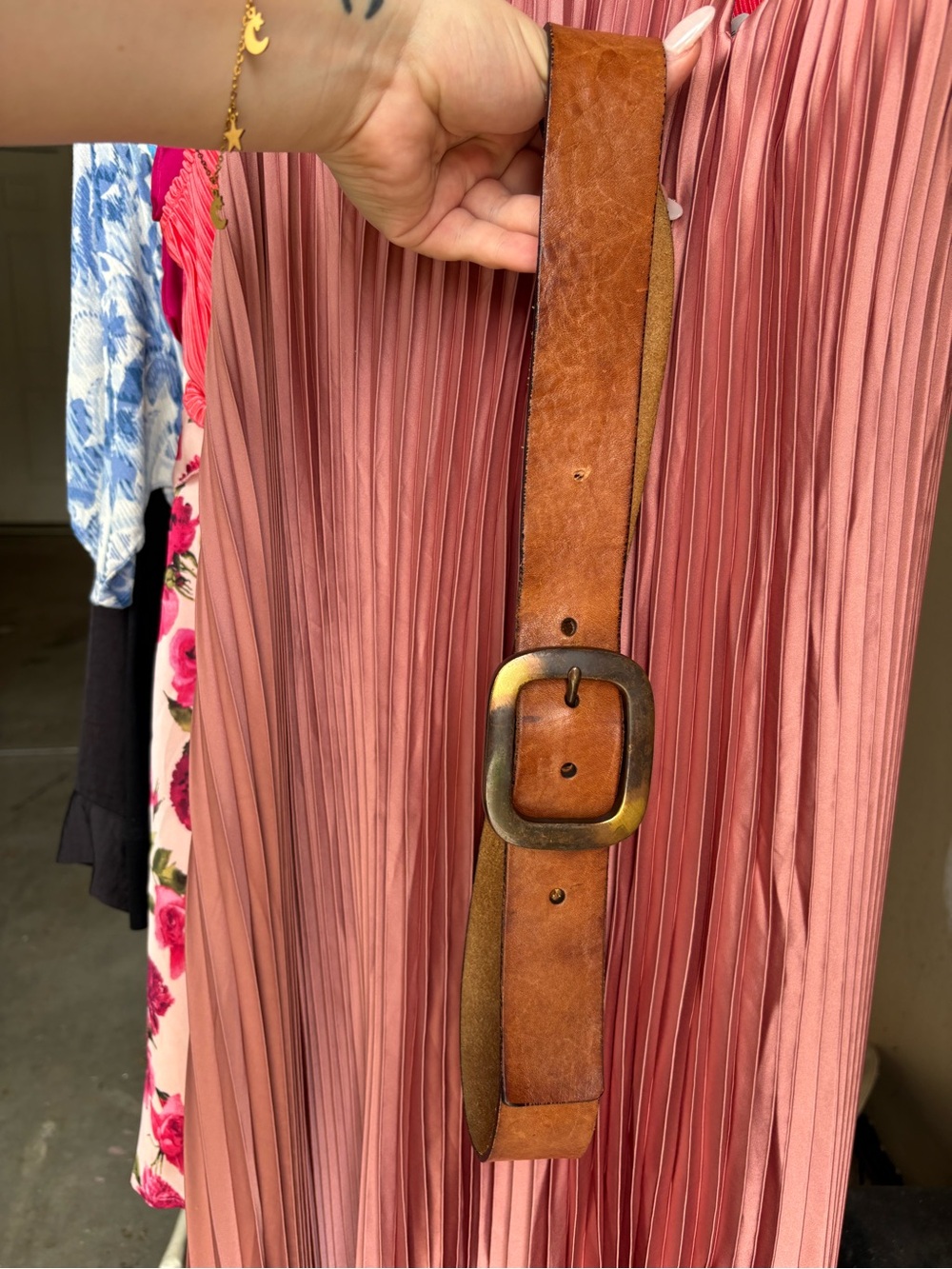 Levi's Cognac Brown Leather Belt with Brushed Brass Buckle